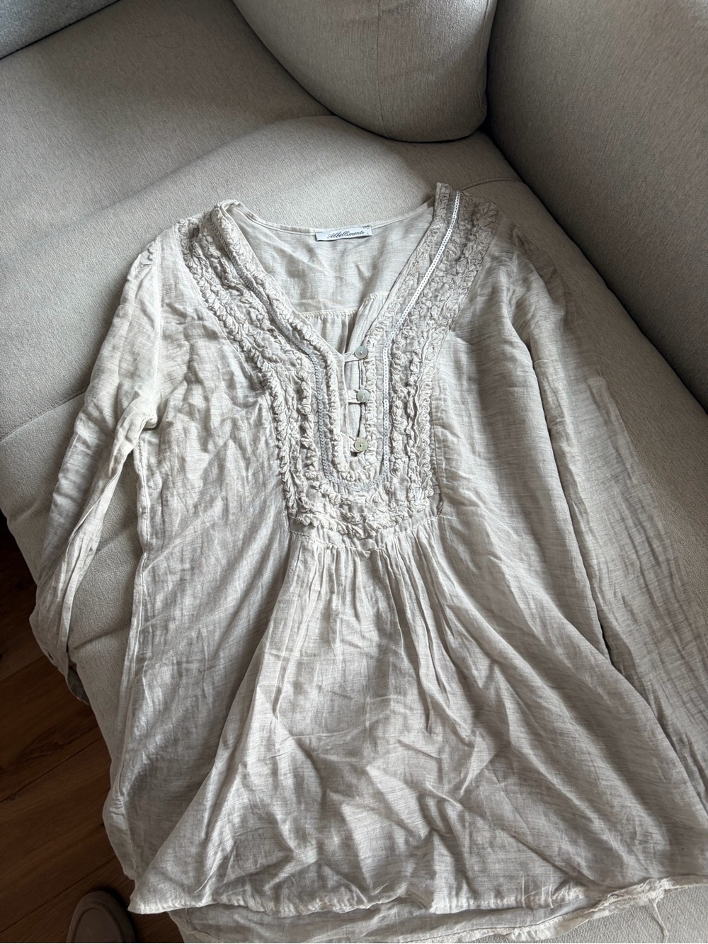 Light Cream Long-Sleeve Ruffled Tunic Blouse